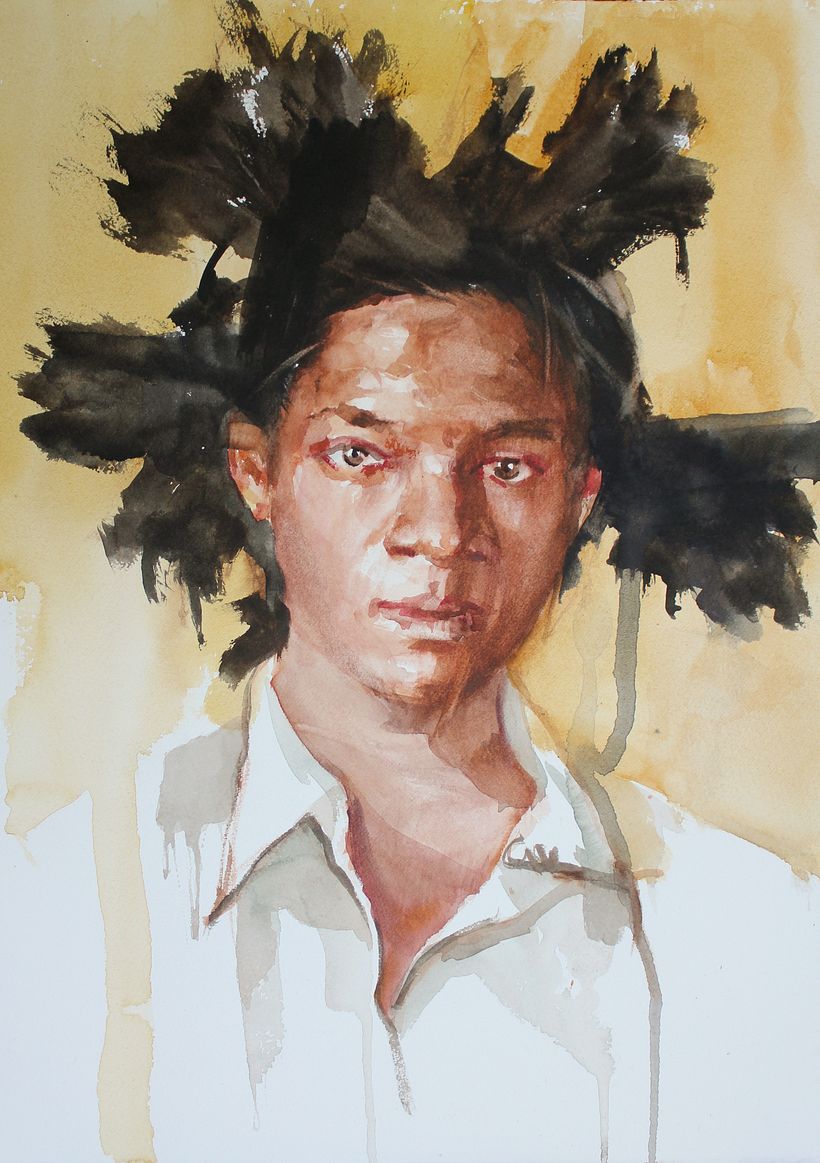 Basquiat, watercolor on paper, 2020. From multiple photos as a reference.