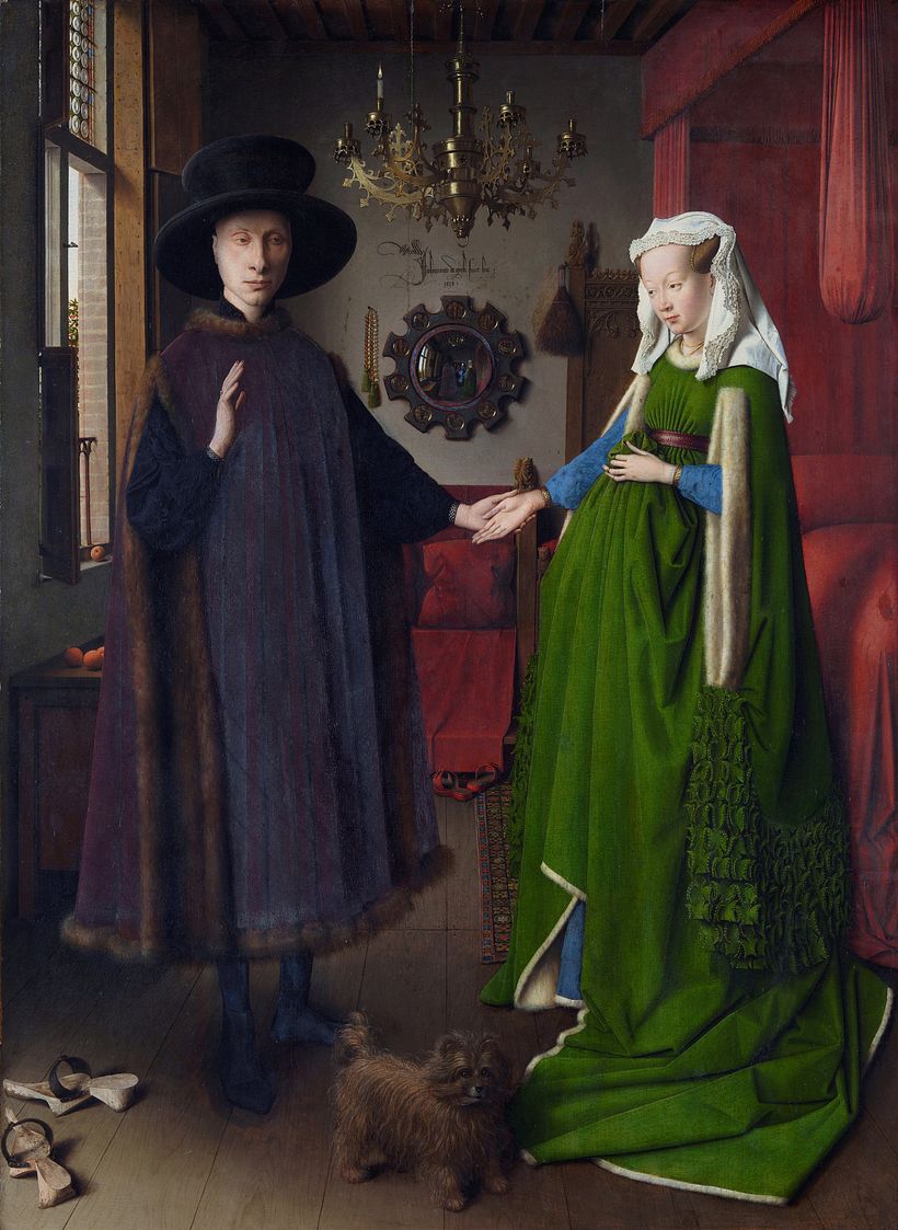 Portrait of Giovanni Arnolfini and his Wife (1434). Jan van Eyck. Oil paint on oak panel.