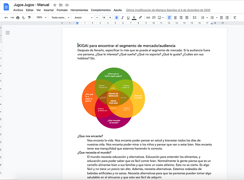 I first had my client fill out the Ikigai for his brand on Google Docs so we could find a Niche together.