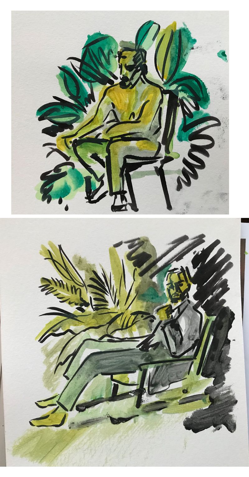 figure studies using acrylic paint and brush marker pen