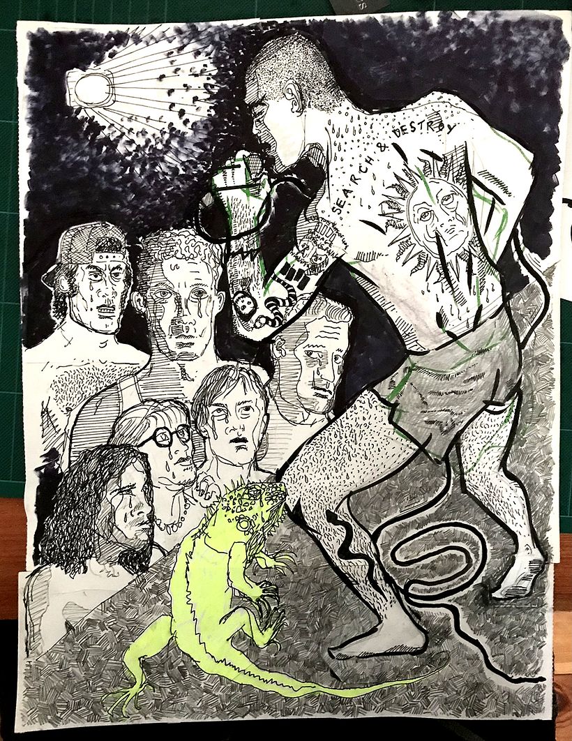 final scene, using a photograph as source. aim: to experiment with materials, mark-making and drawing styles.