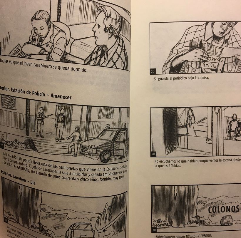 Interior, story board dibujado por Rodrigo Elgueta