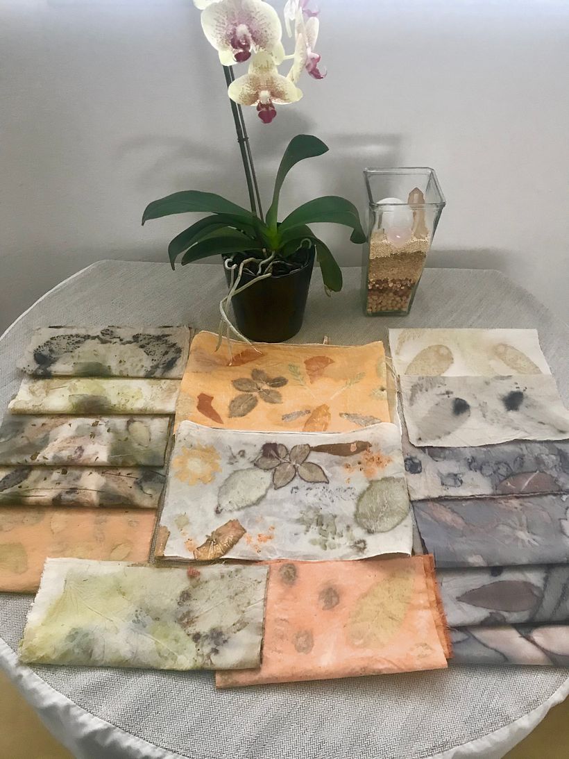 Muestras y proyecto final en tela Muselina cruda y seda blanca