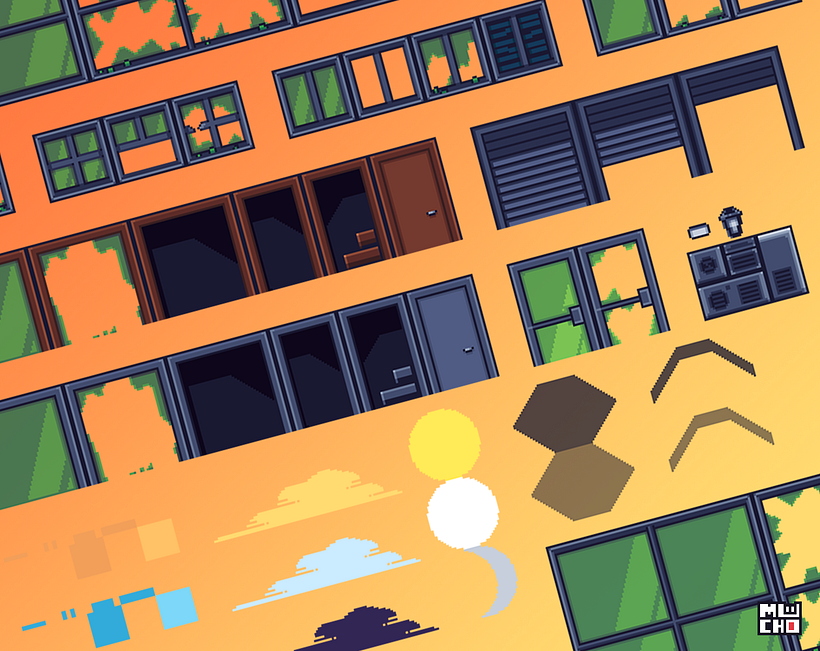 Pixel Art Tileset: City Street 8
