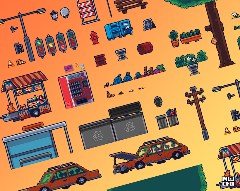 Pixel Art Tileset: City Street 9