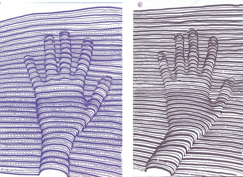 Dibujo del contorno de la mano y volumen