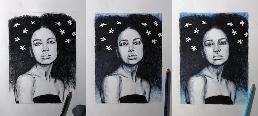 Aplicando la base con los 2 colores y el primer color 