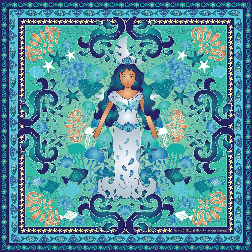 Projeto Lenço: Yemanjá (A Rainha do Mar) por Cris Damazio