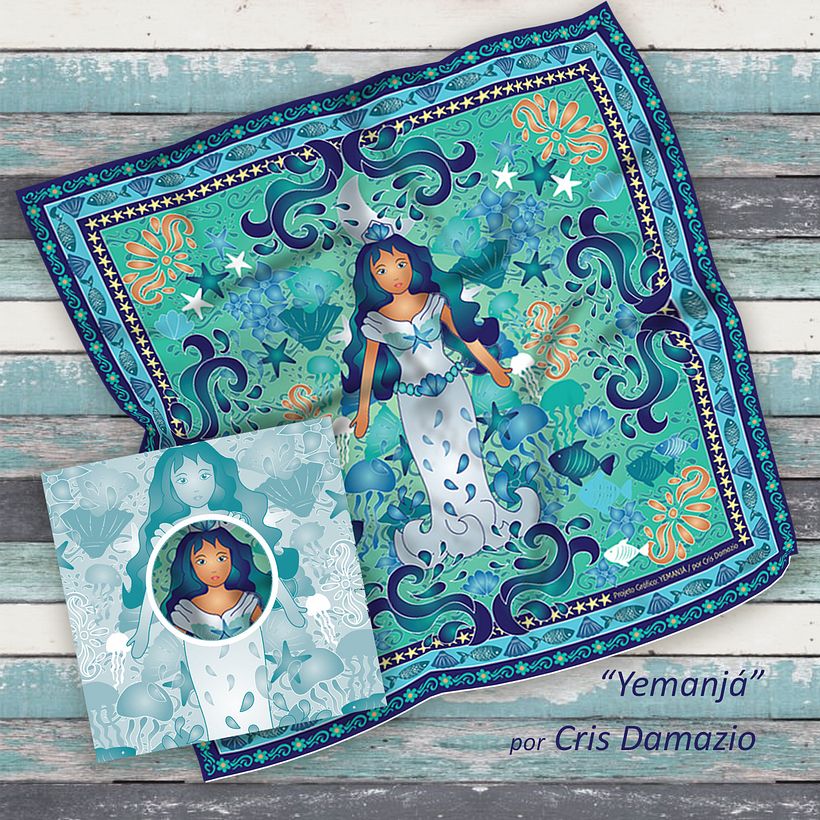 Projeto Lenço /Envelope(Mockup)): Yemanjá (A Rainha do Mar) por Cris Damazio