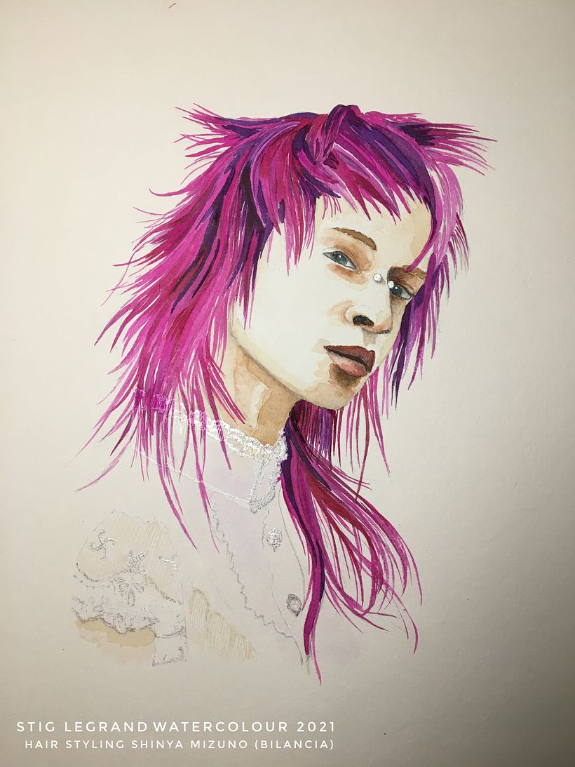 Fourth watercolour portrait after learning from Sol Barrios (Winsor & Newton, Dr Ph. Martin's,  Boesner, graphite)