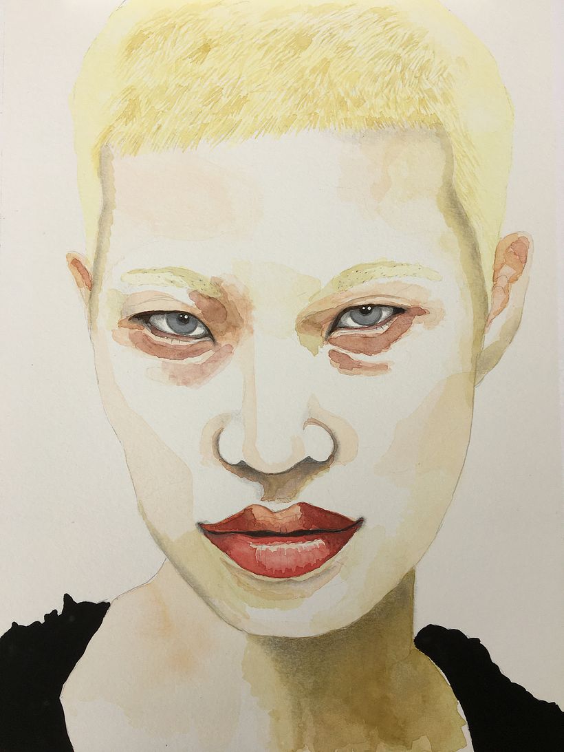 Second watercolour portrait after learning from Sol Barrios (Winsor & Newton, graphite)