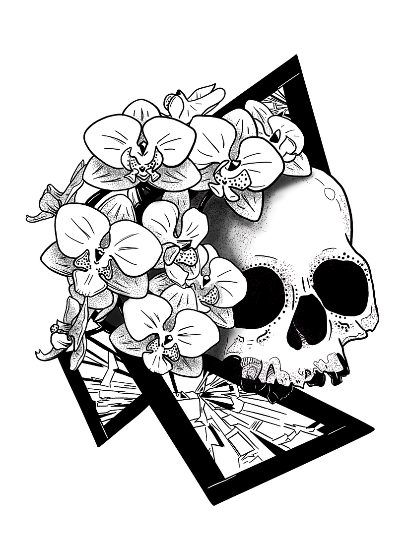My Tattoo Design (skull+orchids) in Digital Design and Illustration of Tattoos with Procreate course 0