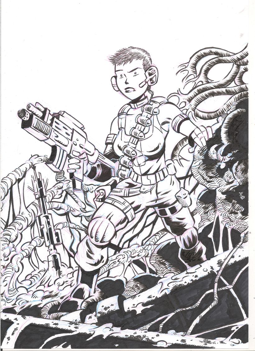 Entintado original. Brush pen y rotrings calibrados
