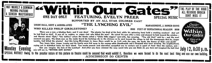 Newspaper ad for 'Within Our Gates'