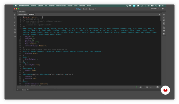 Interface do Code view
