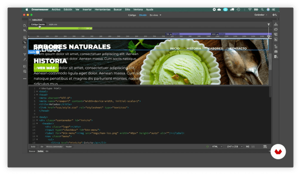 Interface do Dreamweaver