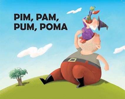"Pim, pam, pum, manzana". Cuento en libro escolar.
