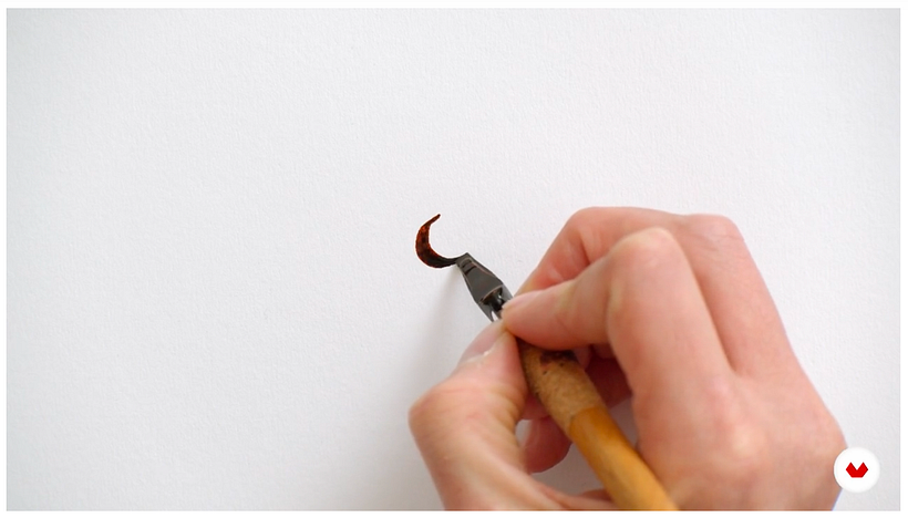 Metallic calligraphy nib and its stroke. Joaquín Seguí.