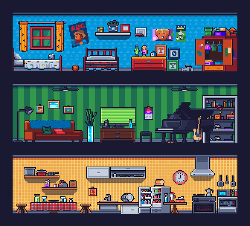Pixel Art Tileset: House Interiors 3