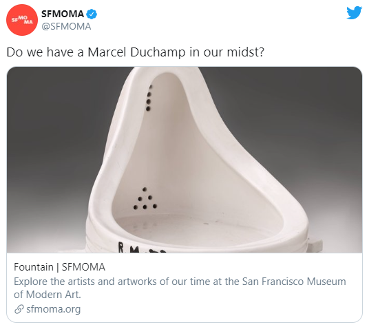 Tweet do museu alusivo à obra de Marcel Duchamp. [Fonte: @SFMOMA]