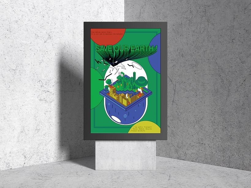 "Save Our Earth" Poster - Isometric Vector Illustration Project  - Diseño de carteles