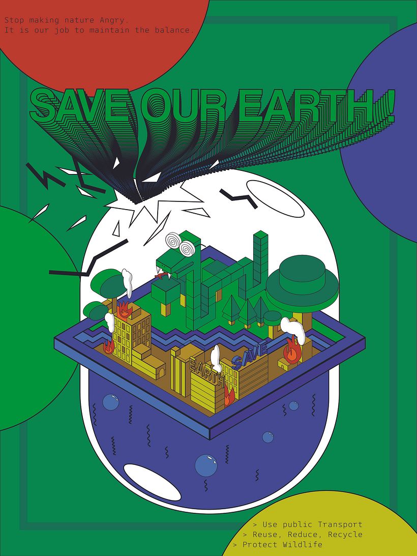 "Save Our Earth" Poster - Isometric Vector Illustration Project  - Diseño de carteles