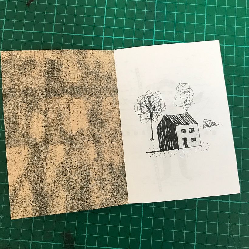inside covers use a scan of a stamp pad texture - I like the cover coloured paper next to the white pages inside