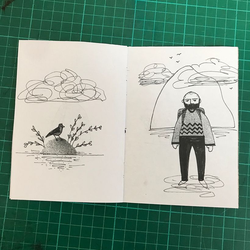 mixing the scales of images on the pages opposite each other