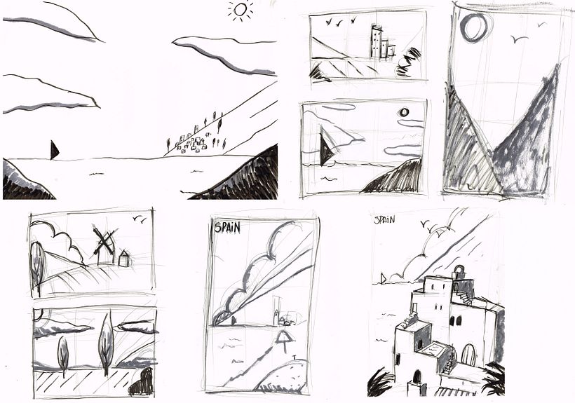 Primero fui haciendo unos bocetos rapidos como estudio de composicion.