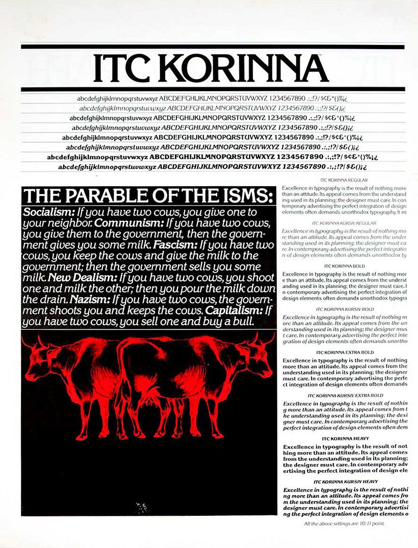 Ed Benguiat. Specimen of ITC Korinna (ca. 1975). Cary Graphic Arts Collection.