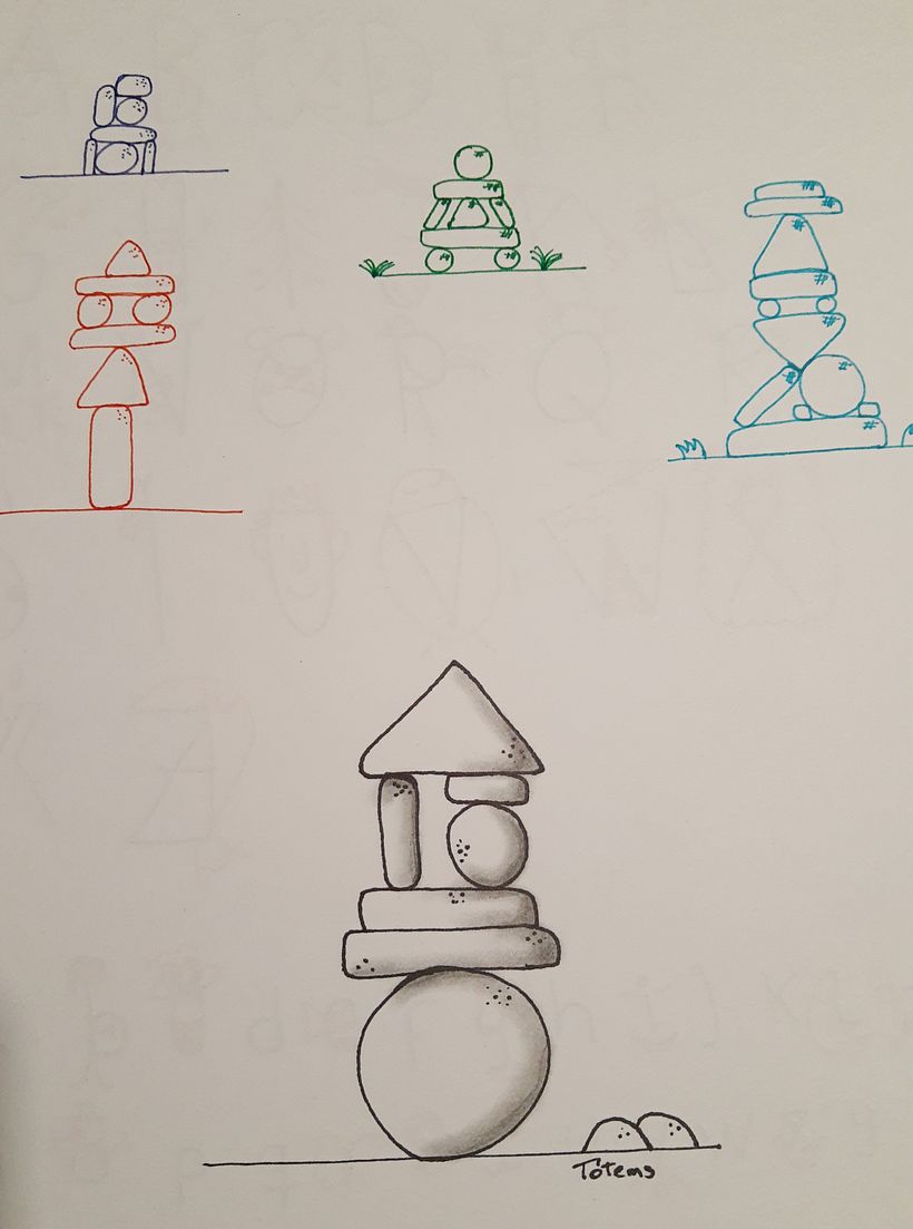 Tótems con lápiz y marcadores