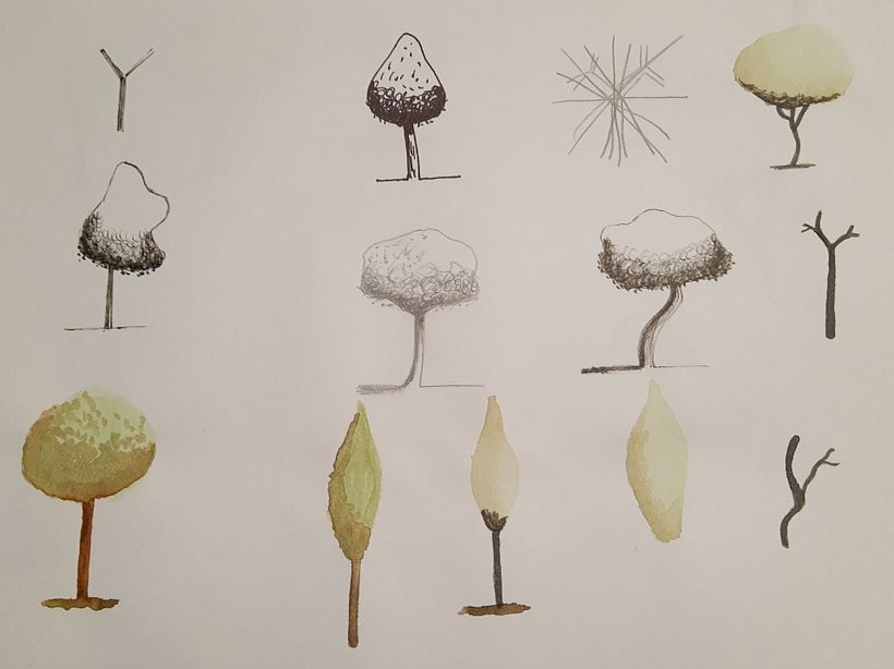 Árboles con acuarelas