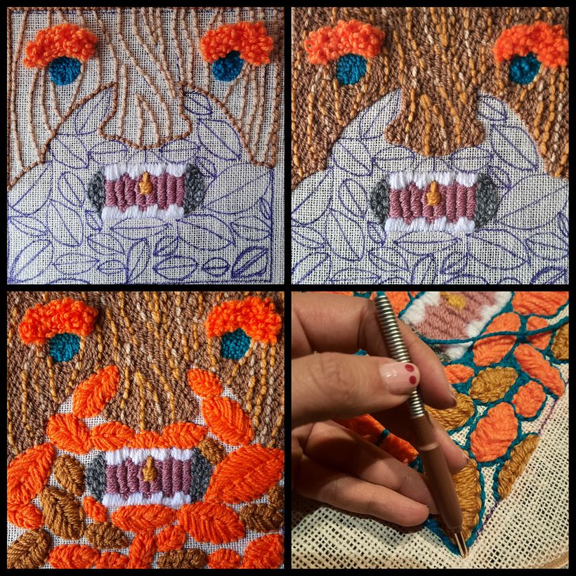 Aquí se observan los avances hasta casi la terminación del bordado.