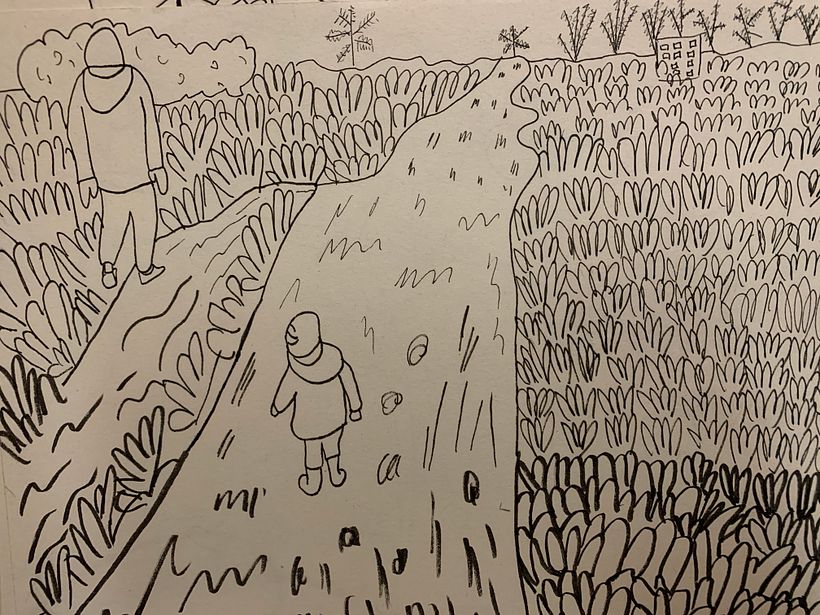This is from the exercise where you draw a landscape but the line gets lighter the further you go.