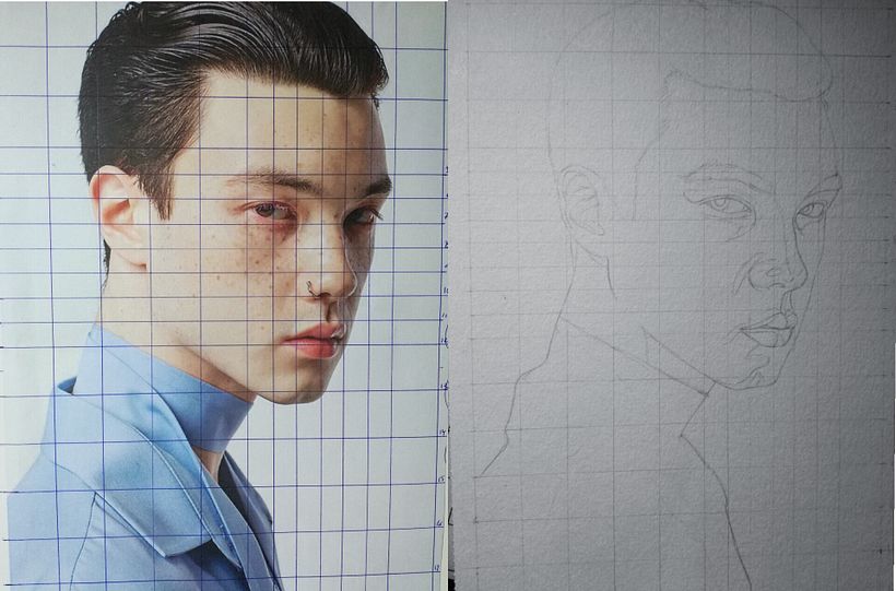 Retrato masculino en acuarela realista - Bellas Artes
