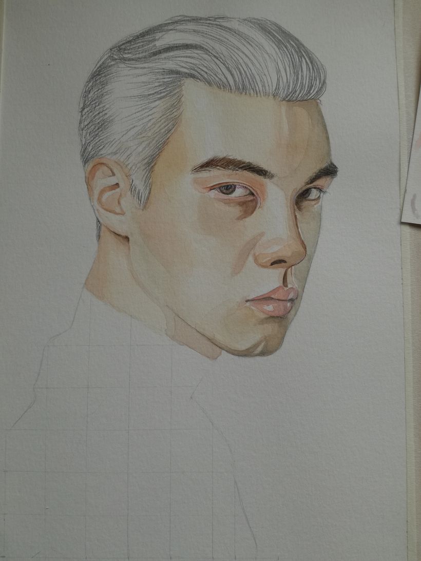 Retrato masculino en acuarela realista - Bellas Artes