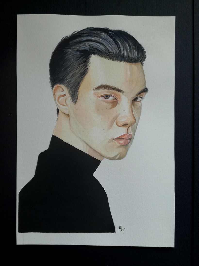 Retrato masculino en acuarela realista - Bellas Artes