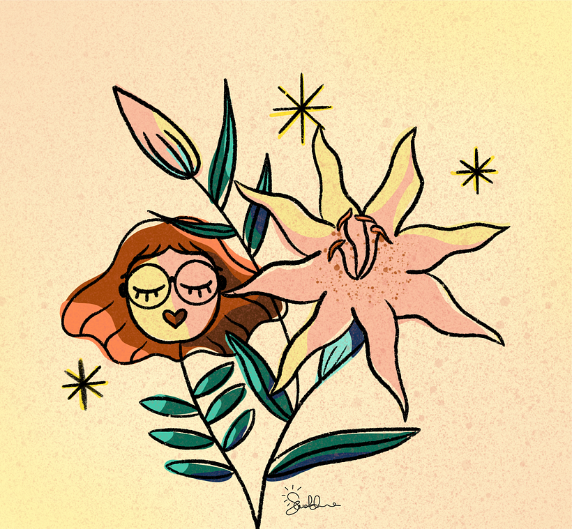 I drew my best friend as part of a composition with Lilis, her favorite flower :)