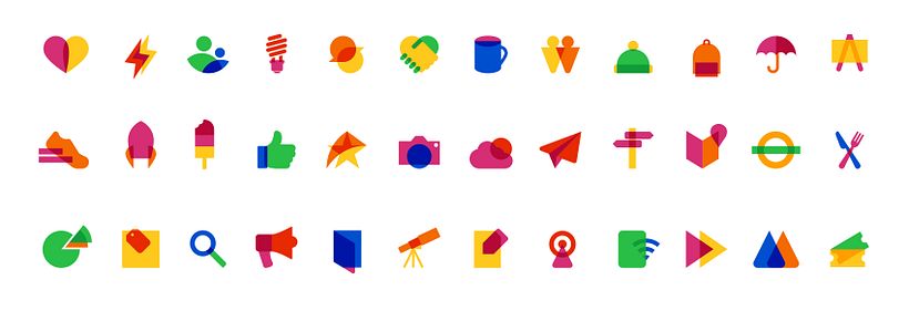 Icon suite developed to compliment the overlapping logo