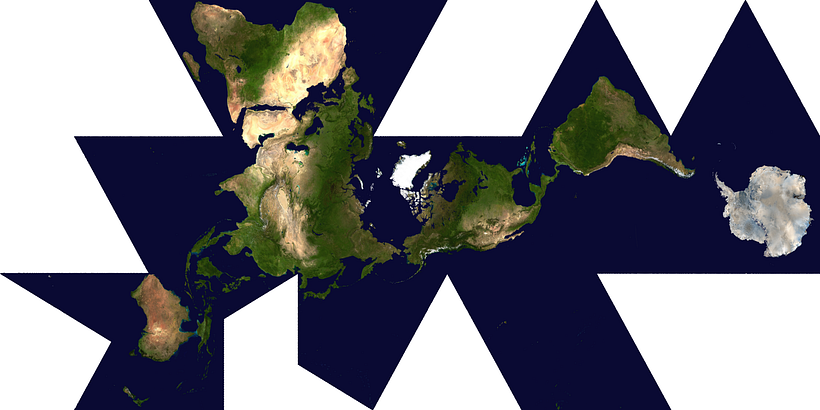 Proyección Dymaxion, creada por el diseñador estadounidense Richard Buckminster Fuller