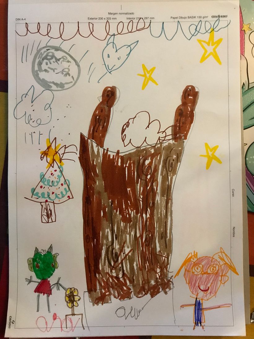 Ara ilustrando el cuento del gigante que comía pipas cuando había luna llena.