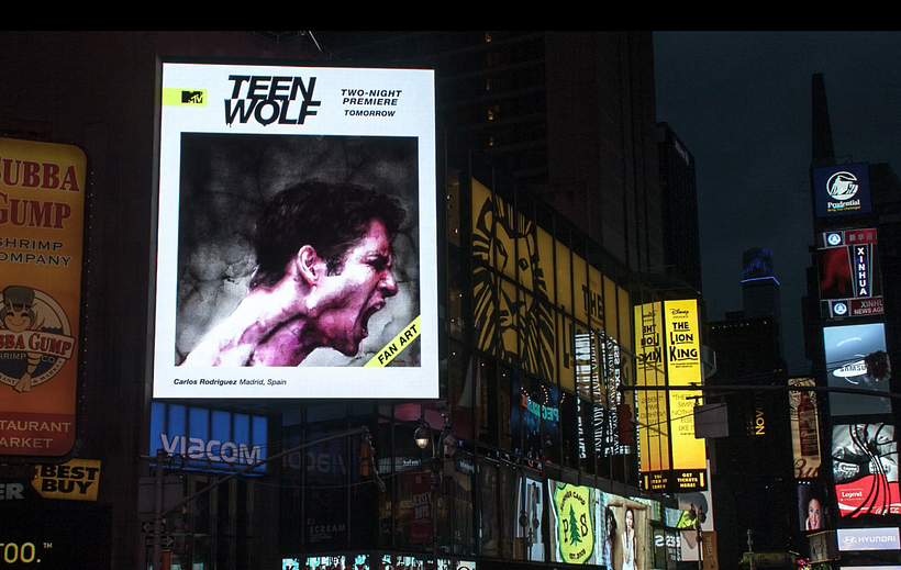 Sua ilustração para 'Teen Wolf' foi exibida em Times Square, Nova York