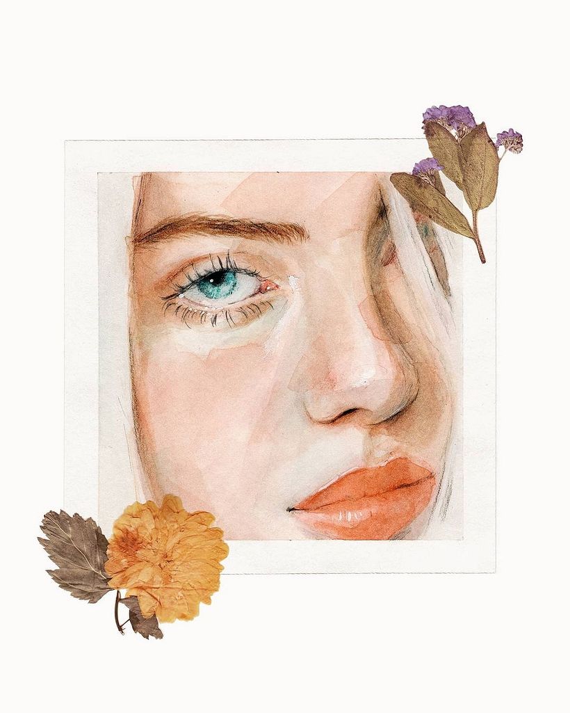 Retrato de Billie Eilish por Marjan Roshan.