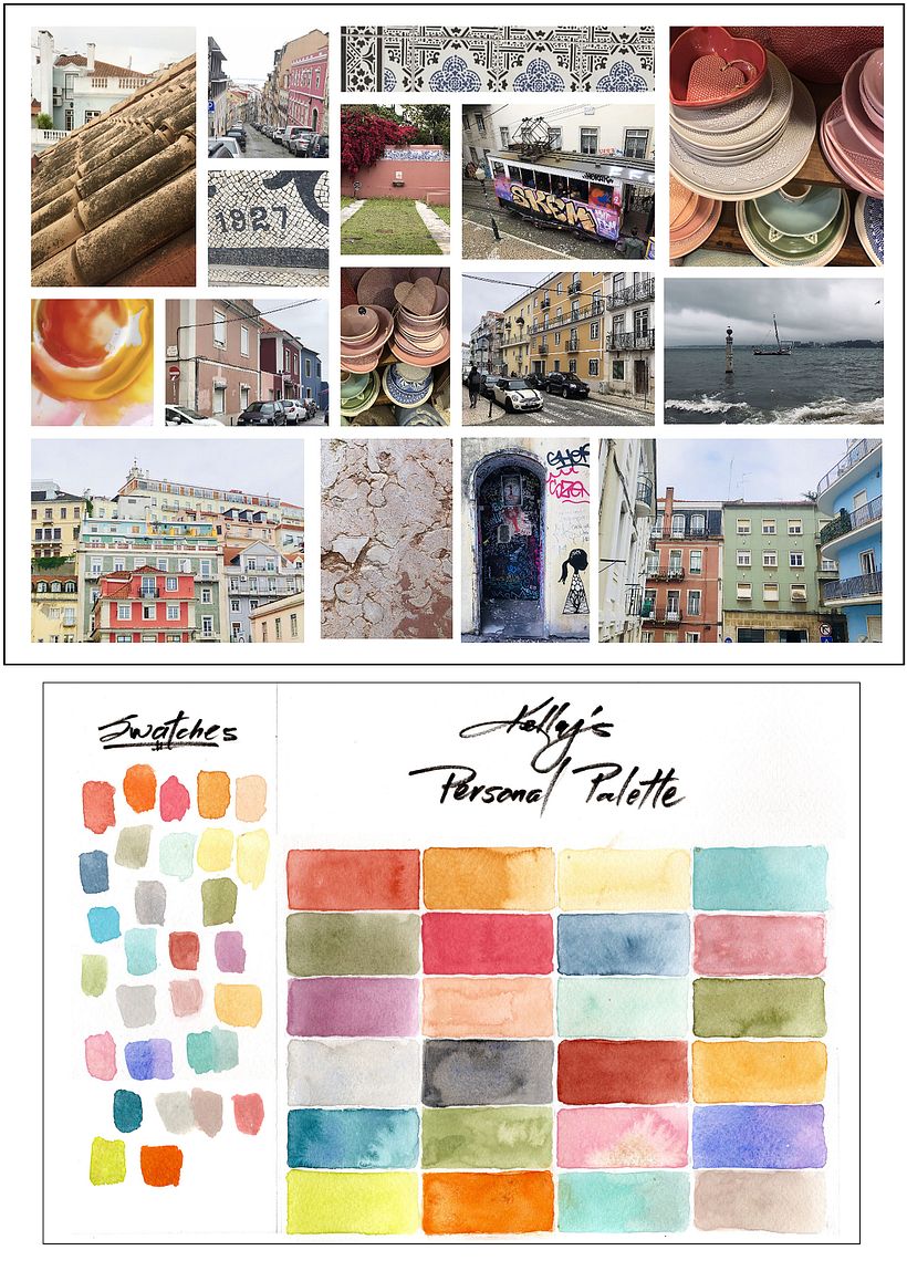 I created a collage of images from a recent trip to Lisbon. The colorful city was perfect inspiration for a beautiful palette