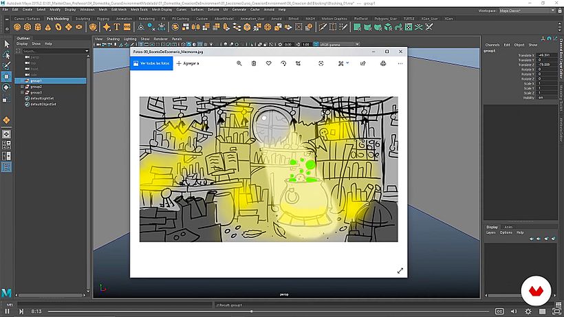 La técnica del bloqueo ubica a personajes y elementos en una escena de animación 3D.