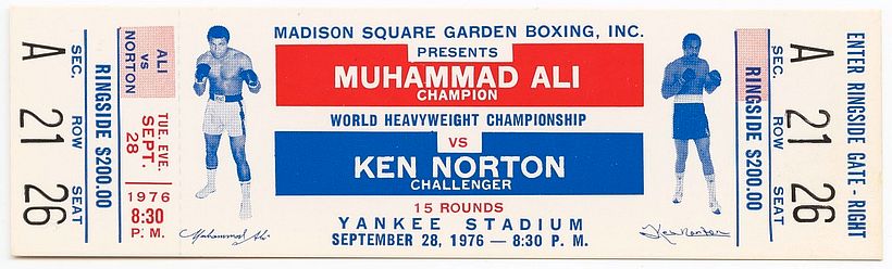 Ticket to a championship boxing match between Muhammad Ali and Ken Norton, 1976. NMAAHC