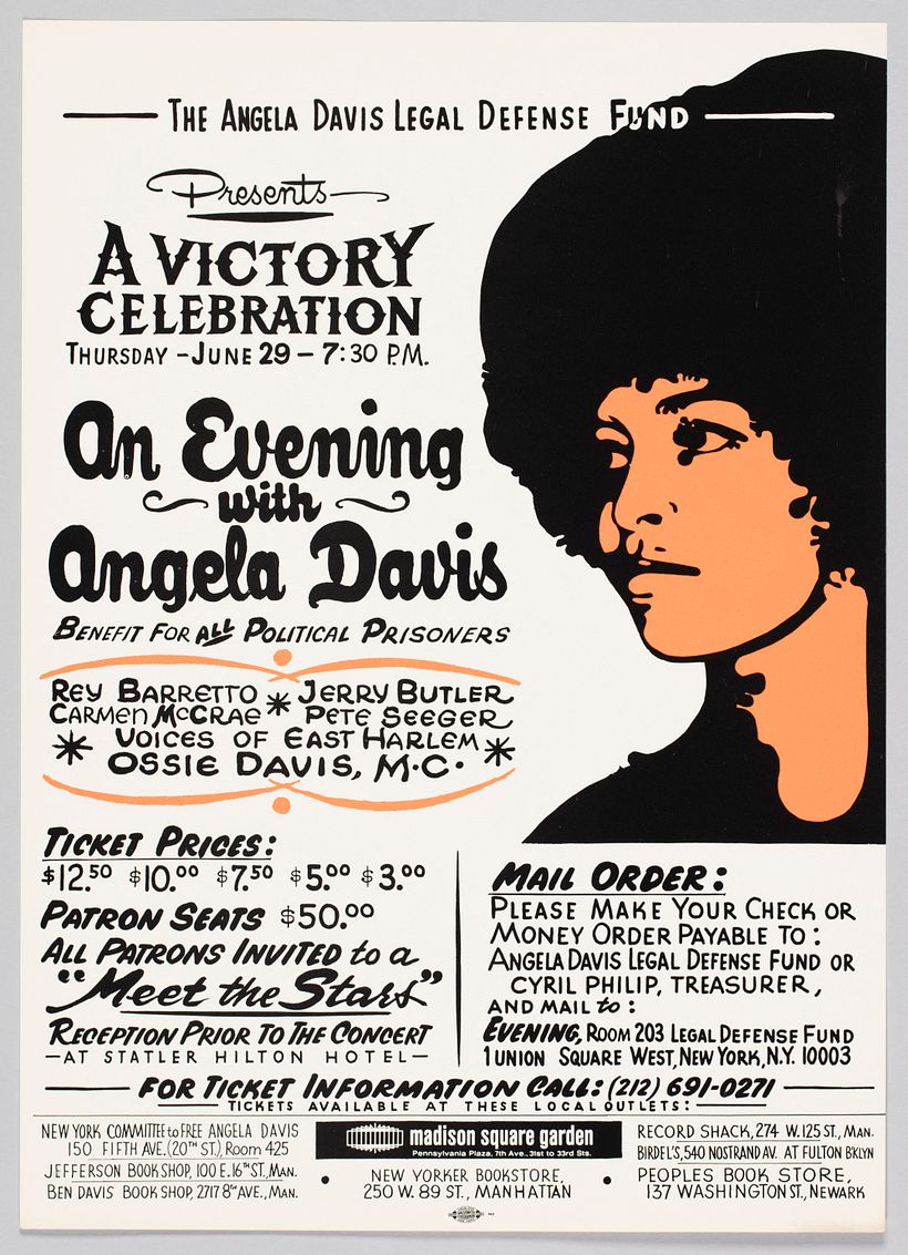 Flyer con Angela Davis, 1972. NMAAHC.