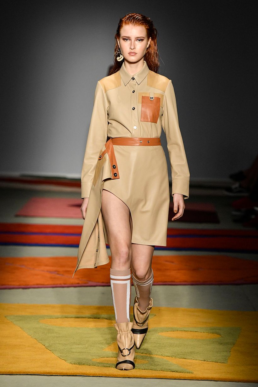 LOOK 10 - Classic tailored shirt + Asymmetric wrap skirt, all in leather