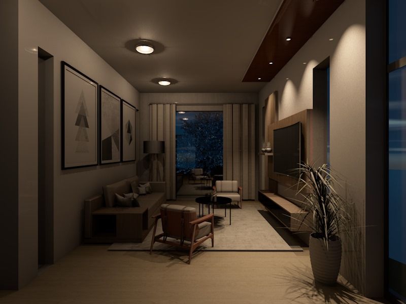  Living room interior design| Nigh-time image.