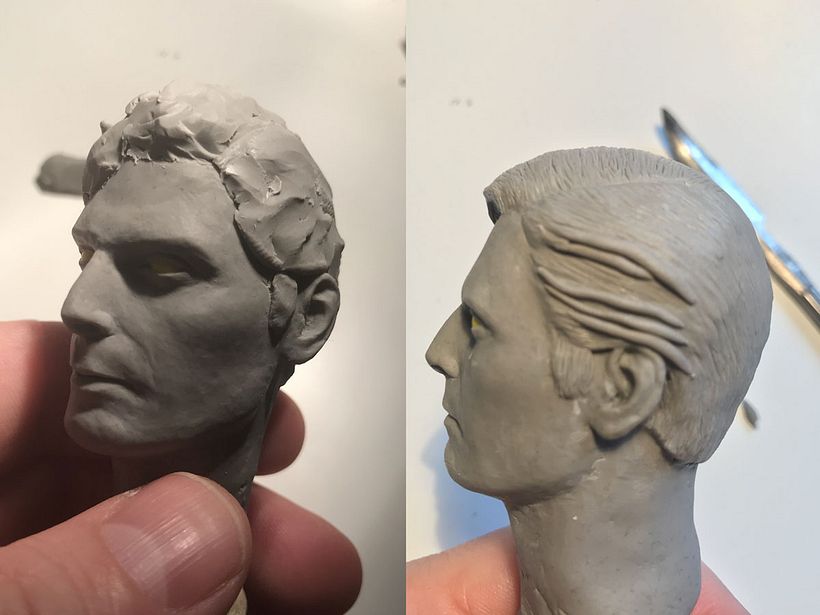 Y una vez estoy contento con el rostro, le añado orejas y pelo.